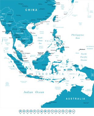 Güneydoğu Asya - harita ve navigasyon Etiketler - illüstrasyon.