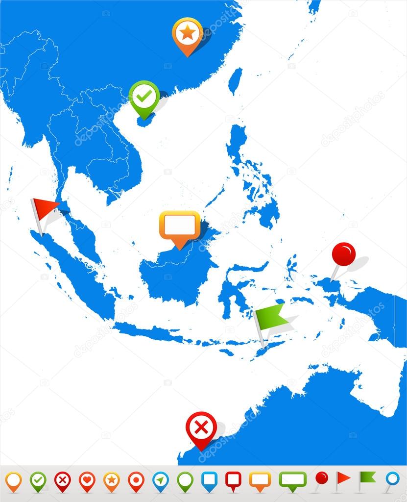 Southeast Asia map and navigation icons - Illustration.
