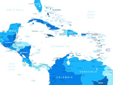 Orta Amerika - harita - illüstrasyon.