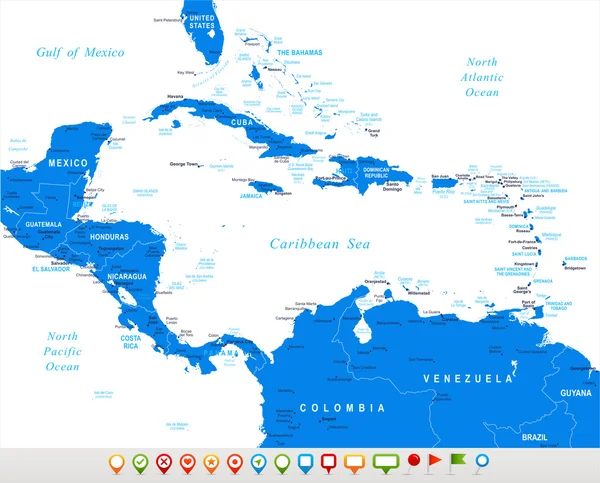 中美洲-地图和导航图标-插图. — 图库矢量图片