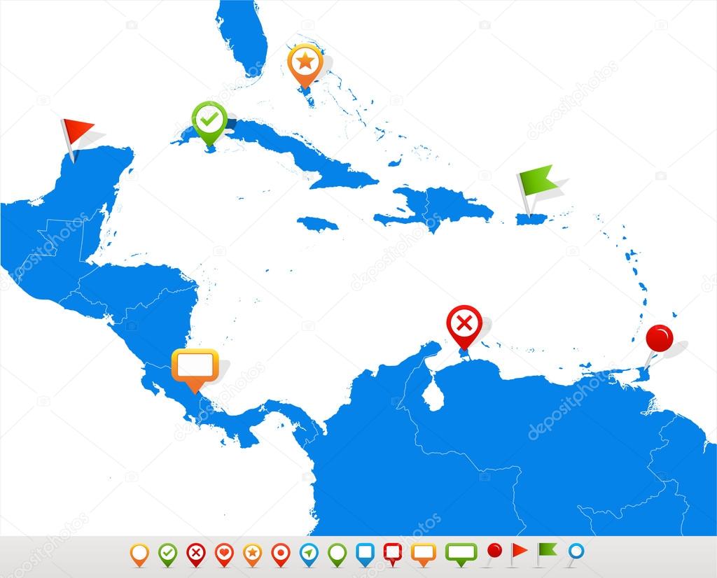 Central America map and navigation icons - Illustration.