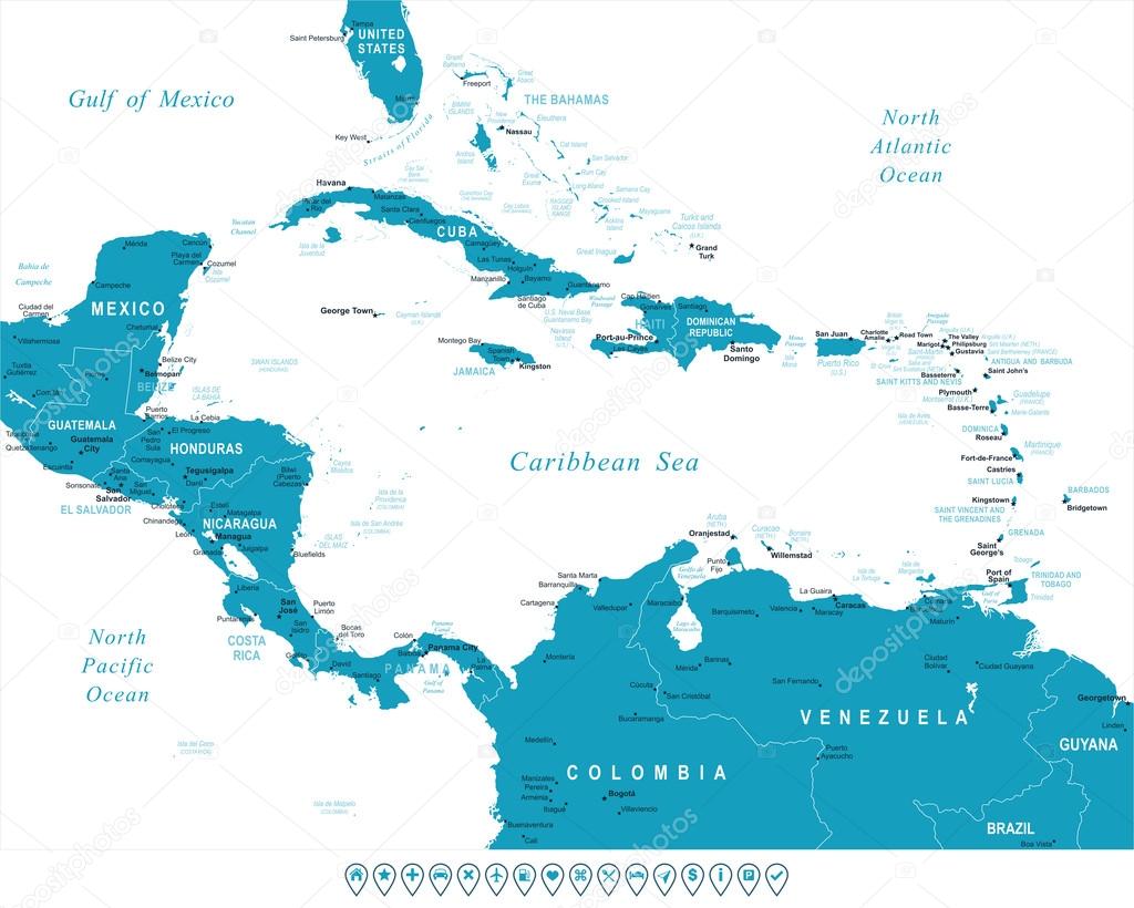 Central America - map and navigation labels - illustration.