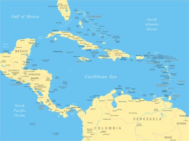 Orta Amerika - harita - illüstrasyon.