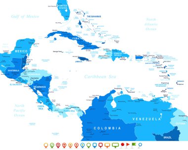 Orta Amerika - harita ve navigasyon simgeler - illüstrasyon.