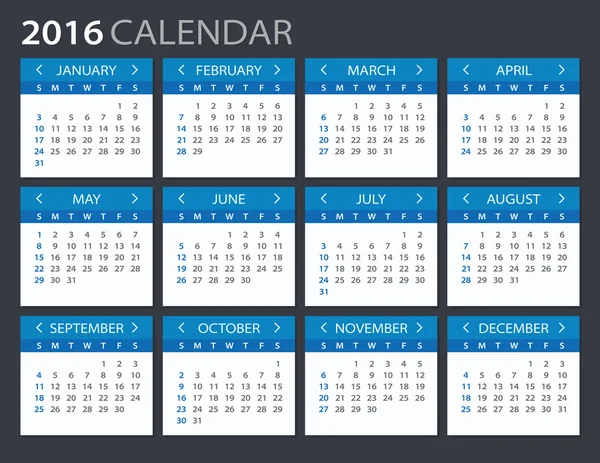 Календарь 2016 - иллюстрация . — стоковый вектор