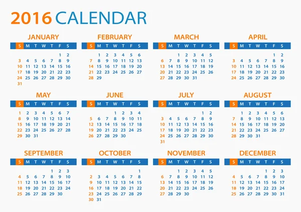 Calendario 2016 - ilustración . — Archivo Imágenes Vectoriales