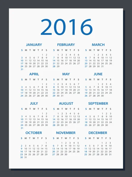 Calendario 2016 - illustrazione . — Vettoriale Stock