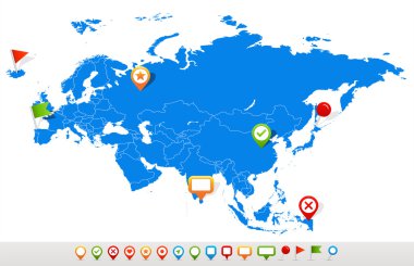 Eurasia harita ve navigasyon simgeler - illüstrasyon.
