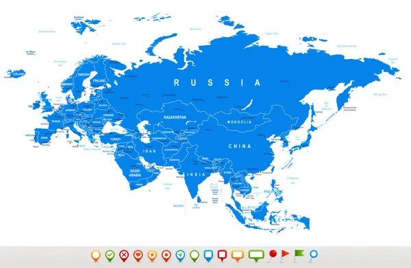 Eurasien - karta och navigering ikoner - illustration. — Stock vektor