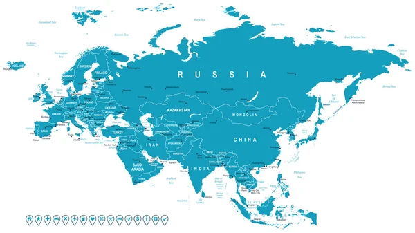 Eurasie - cartes et étiquettes de navigation - illustration . — Image vectorielle