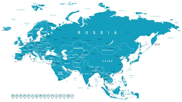 Eurasia - cartine ed etichette di navigazione - illustrazione . — Vettoriale Stock