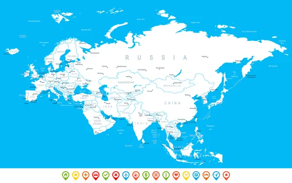 Eurazië - kaart, navigatie pictogrammen - illustratie. — Stockvector