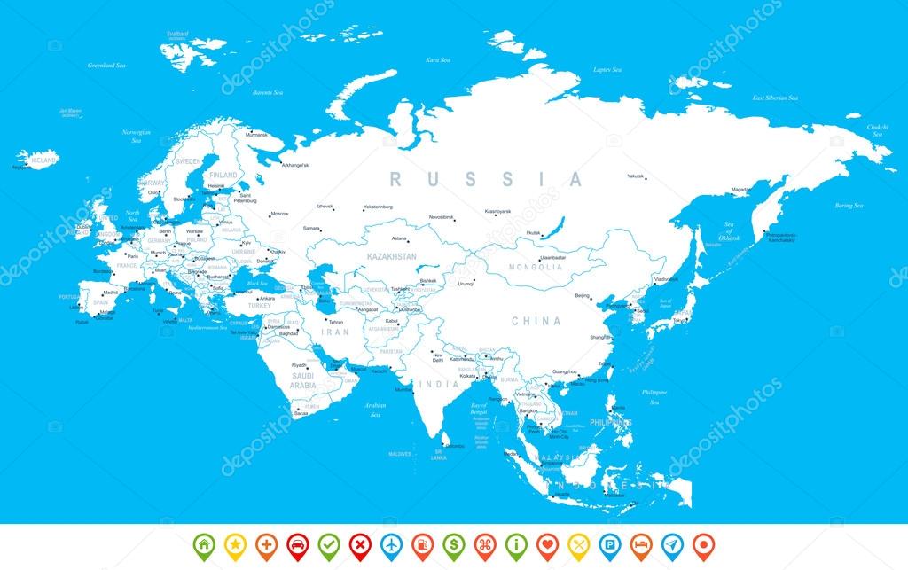 Eurasia - map, navigation icons - illustration.