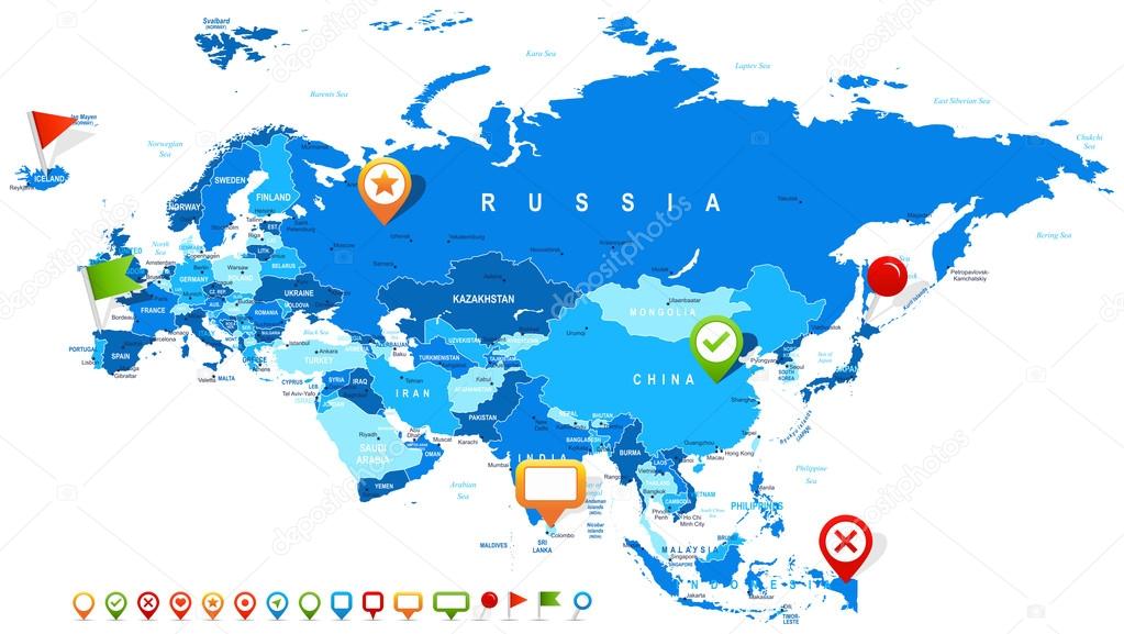 Eurasia - map and navigation icons - illustration.