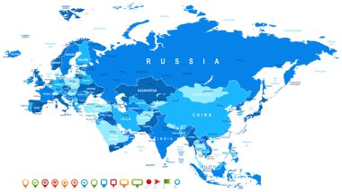 Eurasia - harita ve navigasyon simgeler - illüstrasyon.