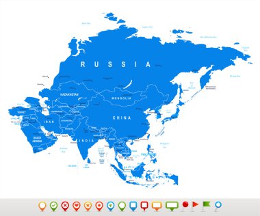 Asya - harita ve navigasyon simgeler - illüstrasyon.