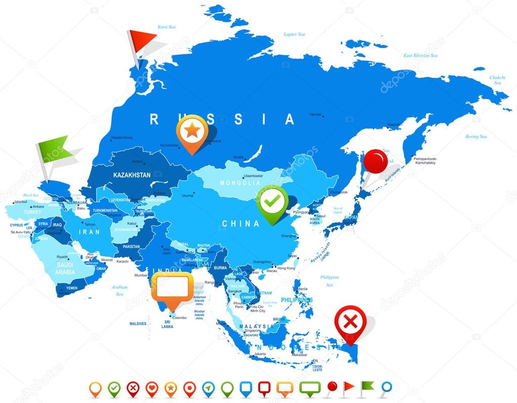 Asia - map and navigation icons - illustration.
