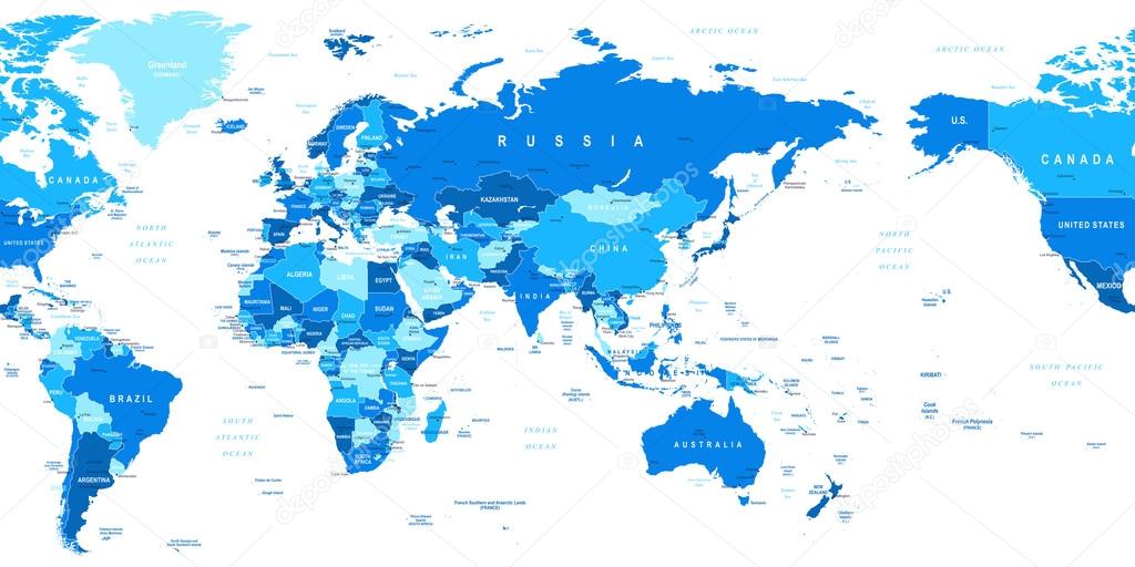 Världskarta - Asien i centrum. — Stock Vektor © dikobrazik #82488176