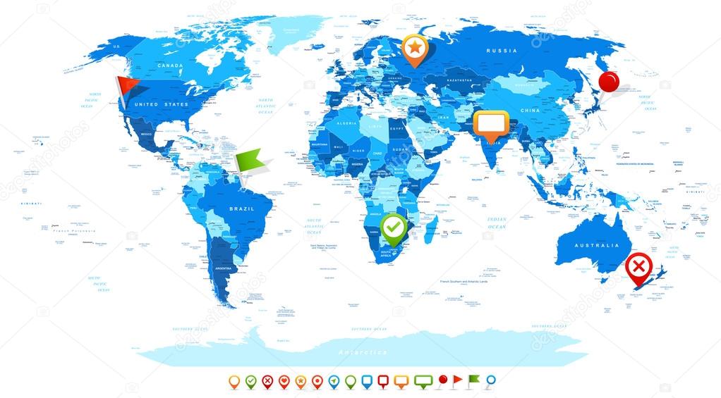 World Map and navigation icons - illustration.