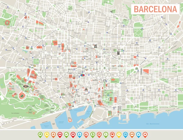 Barselona harita ve hareket simgeleri.