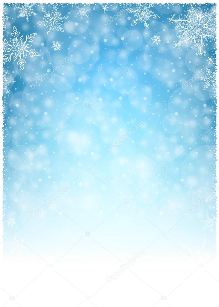Christmas Winter Frame - Illustration. Christmas White Blue - Empty Background Portrait