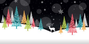 Noel kış çerçeve - illüstrasyon. Noel kartı siyah doğa - manzara metin.