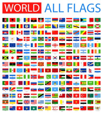 Tüm dünya vektör bayraklar. 210 bileşen.