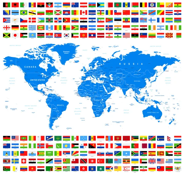 Tous les drapeaux et carte du monde . — Image vectorielle