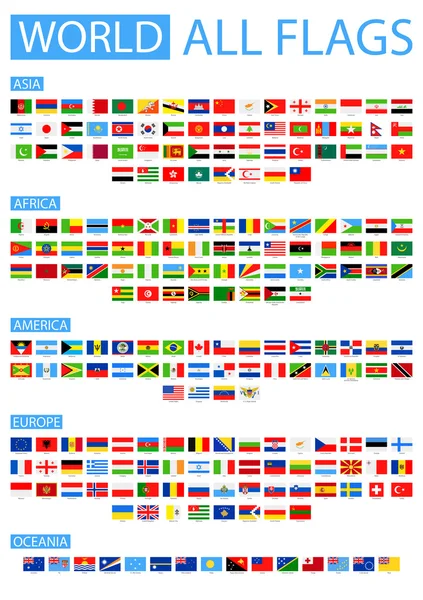 Todas as bandeiras do vetor mundial. Classificado por Continentes . —  Vetores de Stock