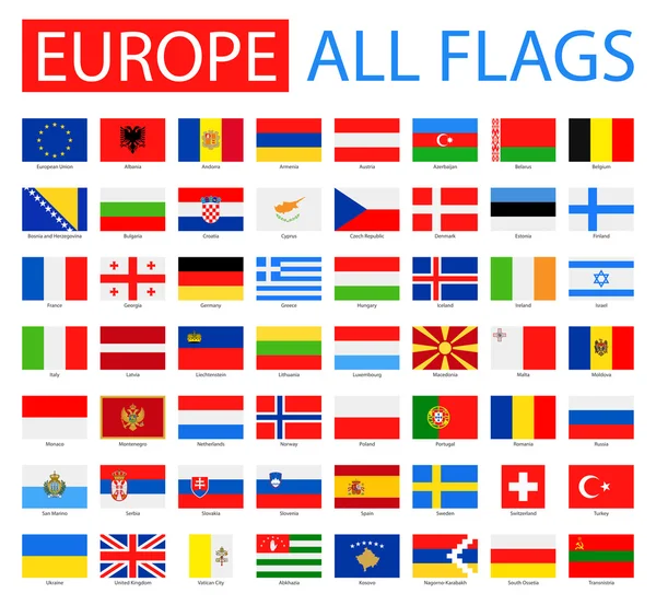 Bandeiras da Europa - Coleção completa de vetores . — Vetor de Stock
