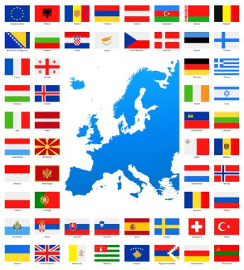 Harita ve bayraklar Avrupa - tam vektör toplama.