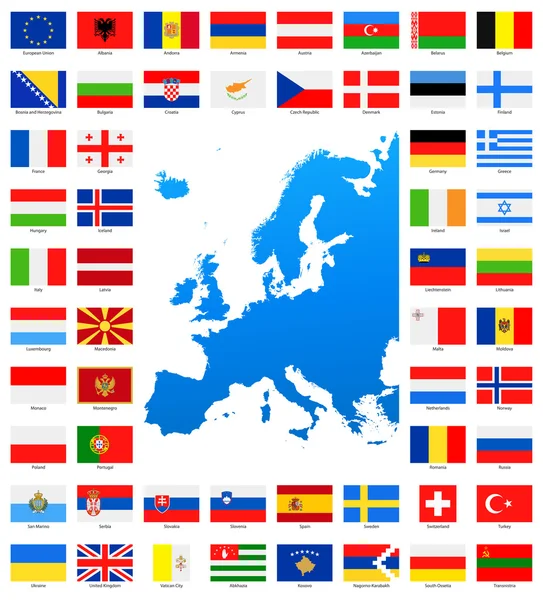 Carte et drapeaux d'Europe - Collection complète de vecteurs . — Image vectorielle