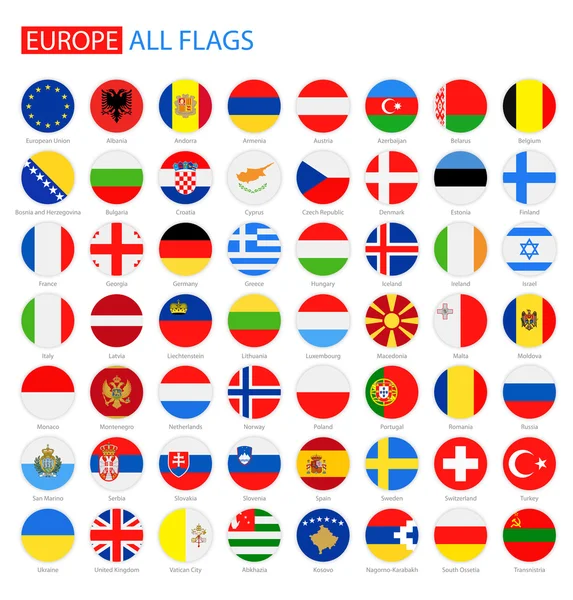 Banderas redondas planas de Europa - Colección completa de vectores . — Vector de stock