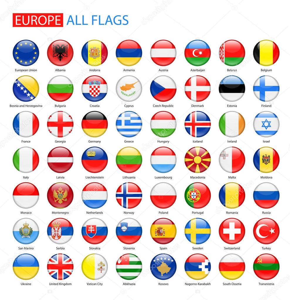 Glossy Round Flags of Europe - Full Vector Collection.