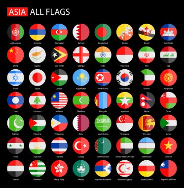 Bayraklar Asya siyah arka plan - tam vektör toplama üzerine yuvarlak daire.