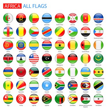 Afrika - tam vektör toplama yuvarlak parlak bayrakları.