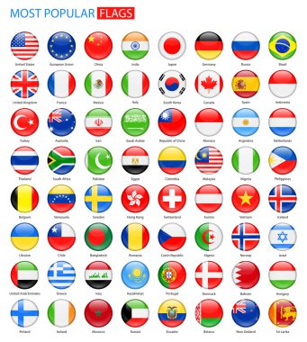 Round Glossy Most Popular Flags - Vector Collection. clipart
