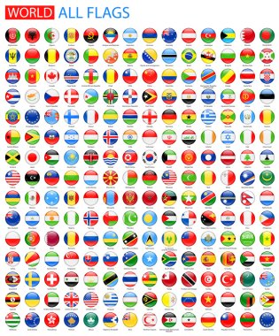 Yuvarlak parlak tüm dünya vektör bayrakları.