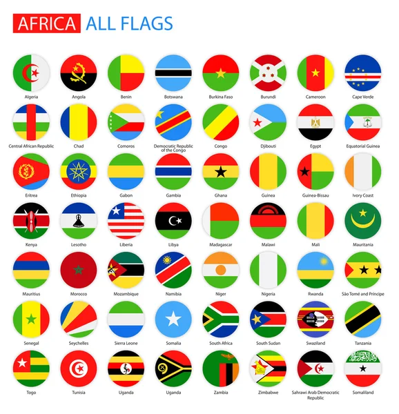 Banderas redondas planas de África - Colección completa de vectores . — Vector de stock