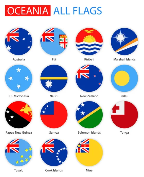 Flat Round Flags Of Oceania - Full Vector Collection. — Stock Vector