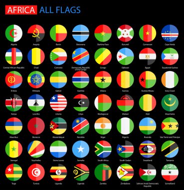 Bayraklar Afrika siyah arka plan - tam vektör toplama üzerine yuvarlak daire.