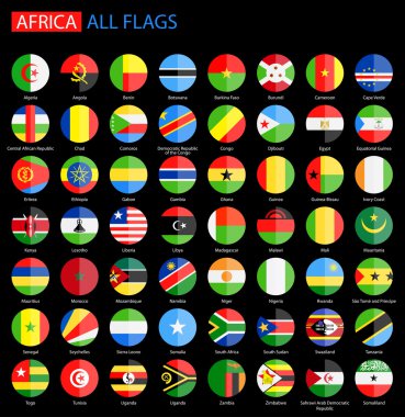 Flat Round Flags of Africa on Black Background - Full Vector Collection. clipart