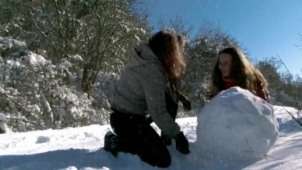 Mamá e hija jugando en la nieve — Vídeo de stock