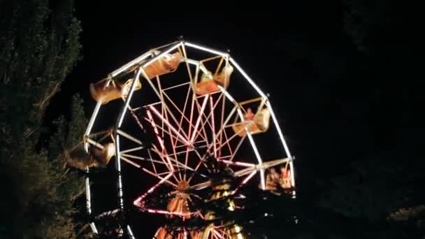 Parque de atracciones por la noche - noria — Vídeos de Stock