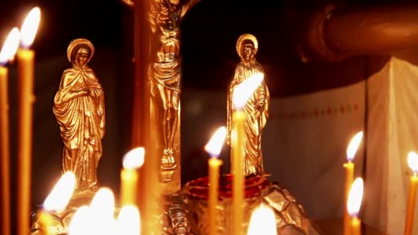 Orthodox Christian Still Iife Crucifixion And Burning Candles There Is The Sound — Stock Video