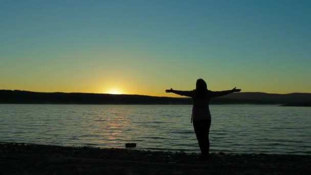 Pregnant Woman At Dawn Doing Exercise. — Stock Video