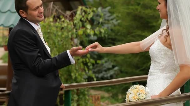 Besar la mano de la novia — Vídeos de Stock