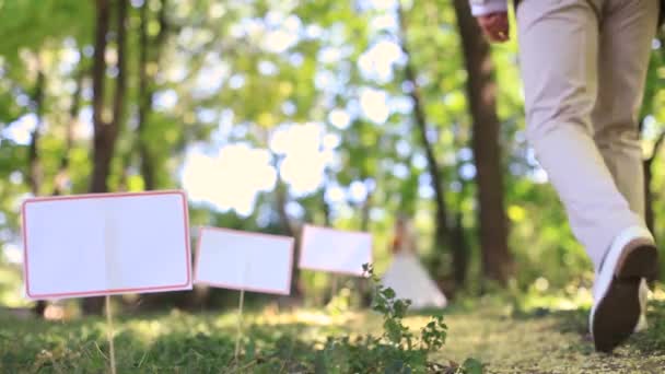 Jeunes mariés dans un parc — Video