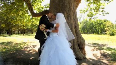 Bir ağacın altında duran yeni evliler