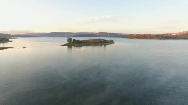 AERIAL VIEW. Small Island In The Middle Of Water Reservoir — Stock Video